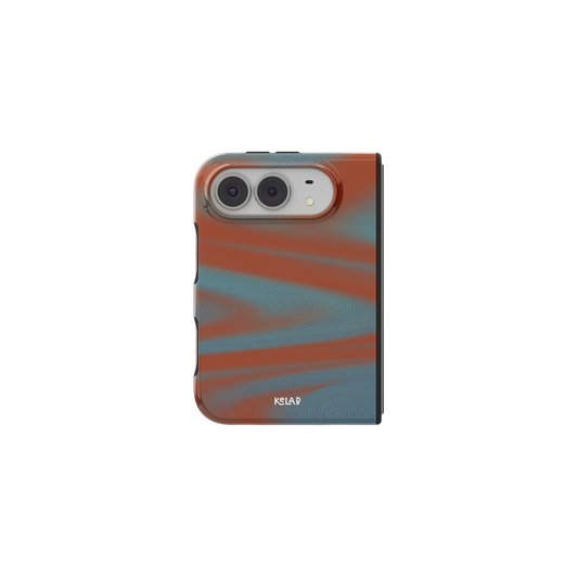 Y2K Orange Abstract Wave, Gradient iPhone 18 Fold Case, unfolded front view