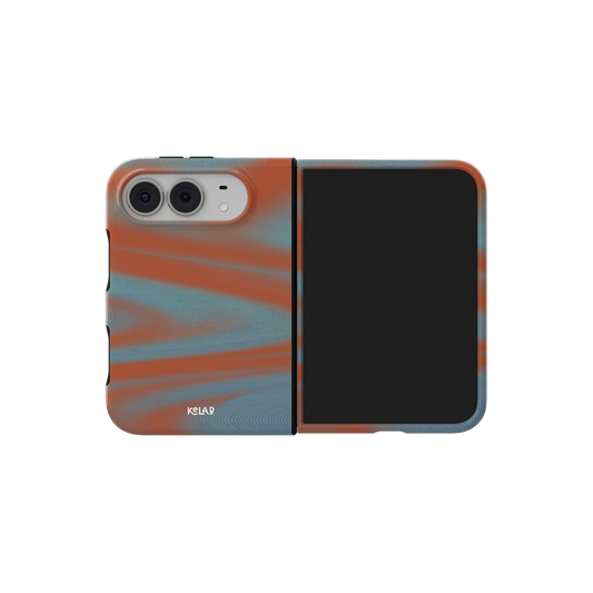 Y2K Orange Abstract Wave, Gradient iPhone 18 Fold Case, unfolded side view showing the hinge