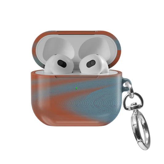 Orange Blue Abstract Wave AirPods Case, front view with lid open