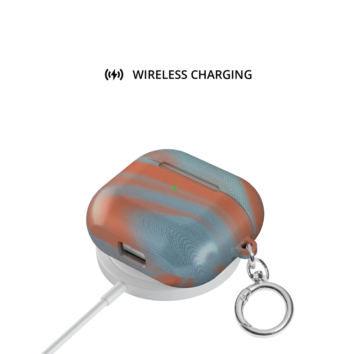 Orange Blue Abstract Wave AirPods Case, on wireless charger