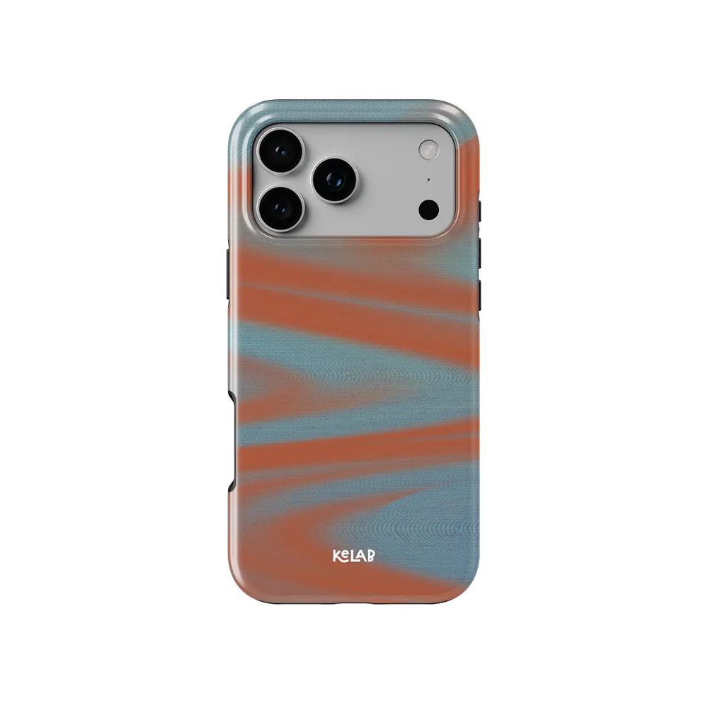 Y2K Orange Abstract Wave iPhone Case, back view showing full coverage and camera cutout