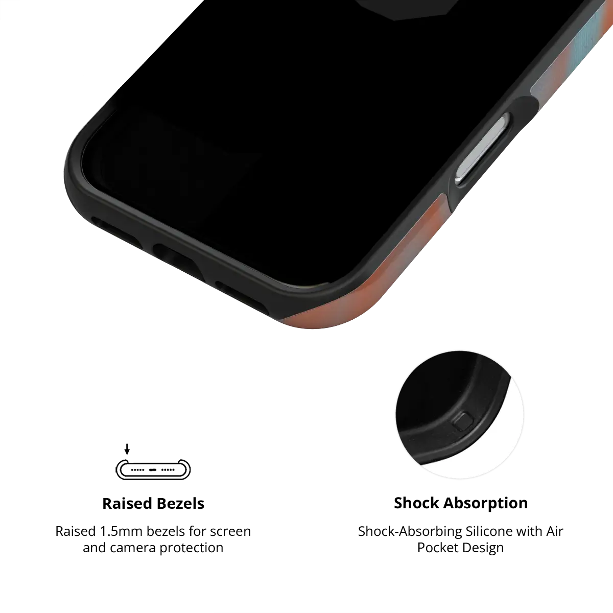 Y2K Orange Abstract Wave iPhone Case, raised bezel design for shock absorption