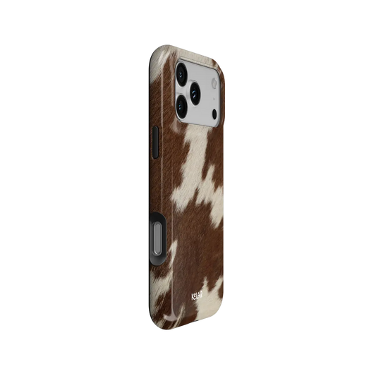 KELAB iphone case with cow print animal pattern, glossy printed shell and MagSafe compatibility