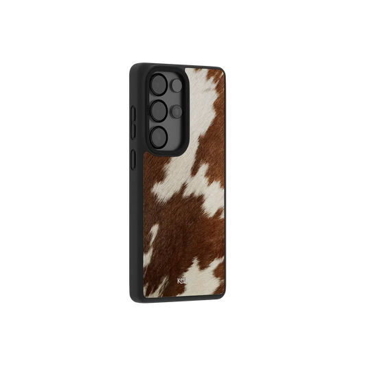 Brown cow print Samsung Galaxy phone case with TPU material and minimalist design