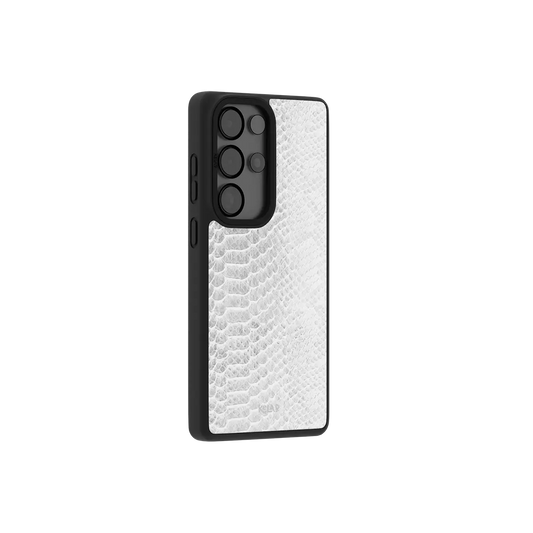 White snake skin phone case for Samsung Galaxy models with minimalist design and TPU material