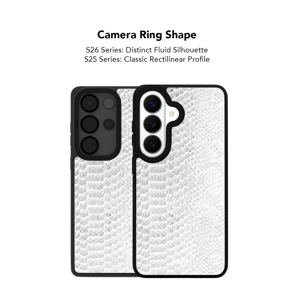 Samsung Galaxy phone case in white with snake skin pattern and minimalist design for S26 and S25 models