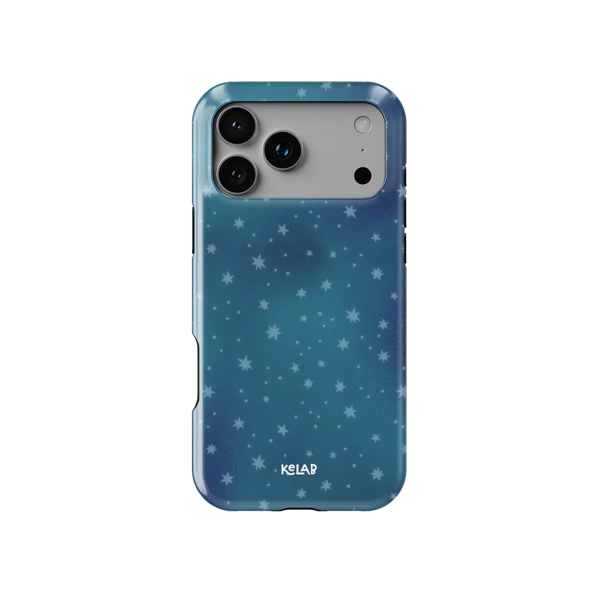 Moon Mist starry midnight blue Tough iPhone case, front view showing the pattern.