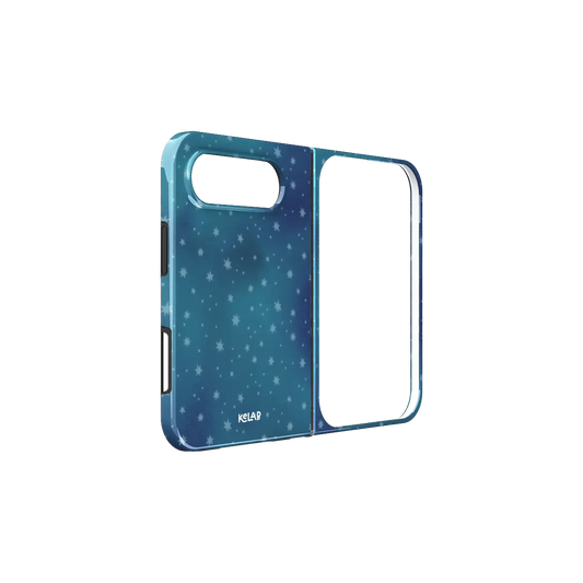 Night Sky, Dark Blue Galaxy Gradient iPhone 18 Fold Case, unfolded side view showing the hinge