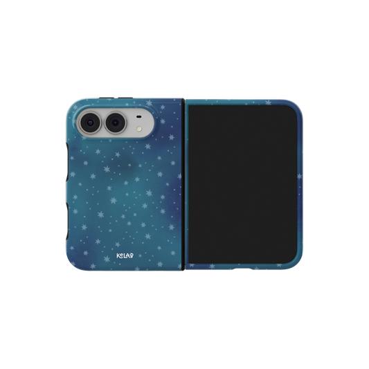 Night Sky, Dark Blue Galaxy Gradient iPhone 18 Fold Case, unfolded side view showing the hinge