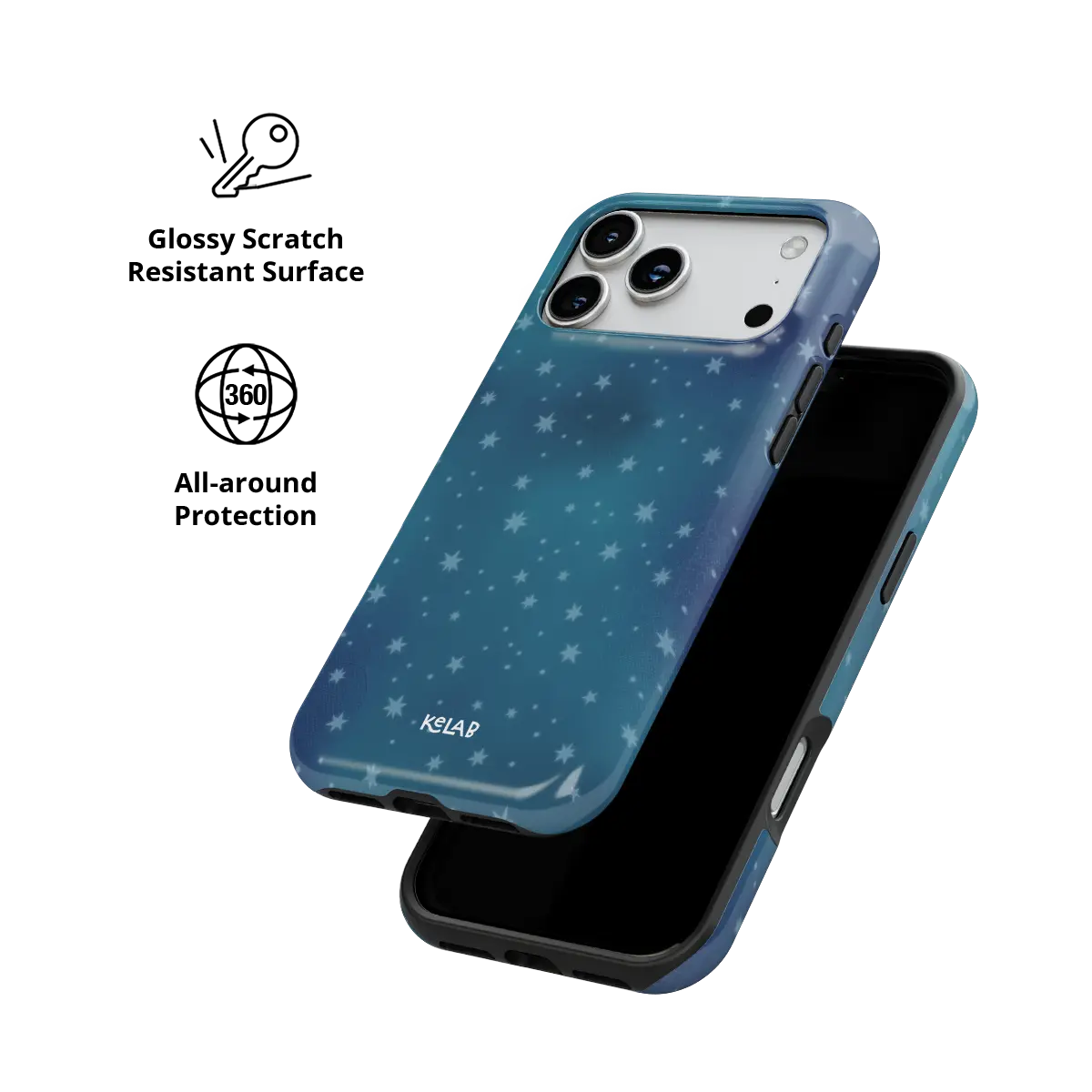Moon Mist starry midnight blue Tough iPhone case with glossy, scratch resistant all-around protection.