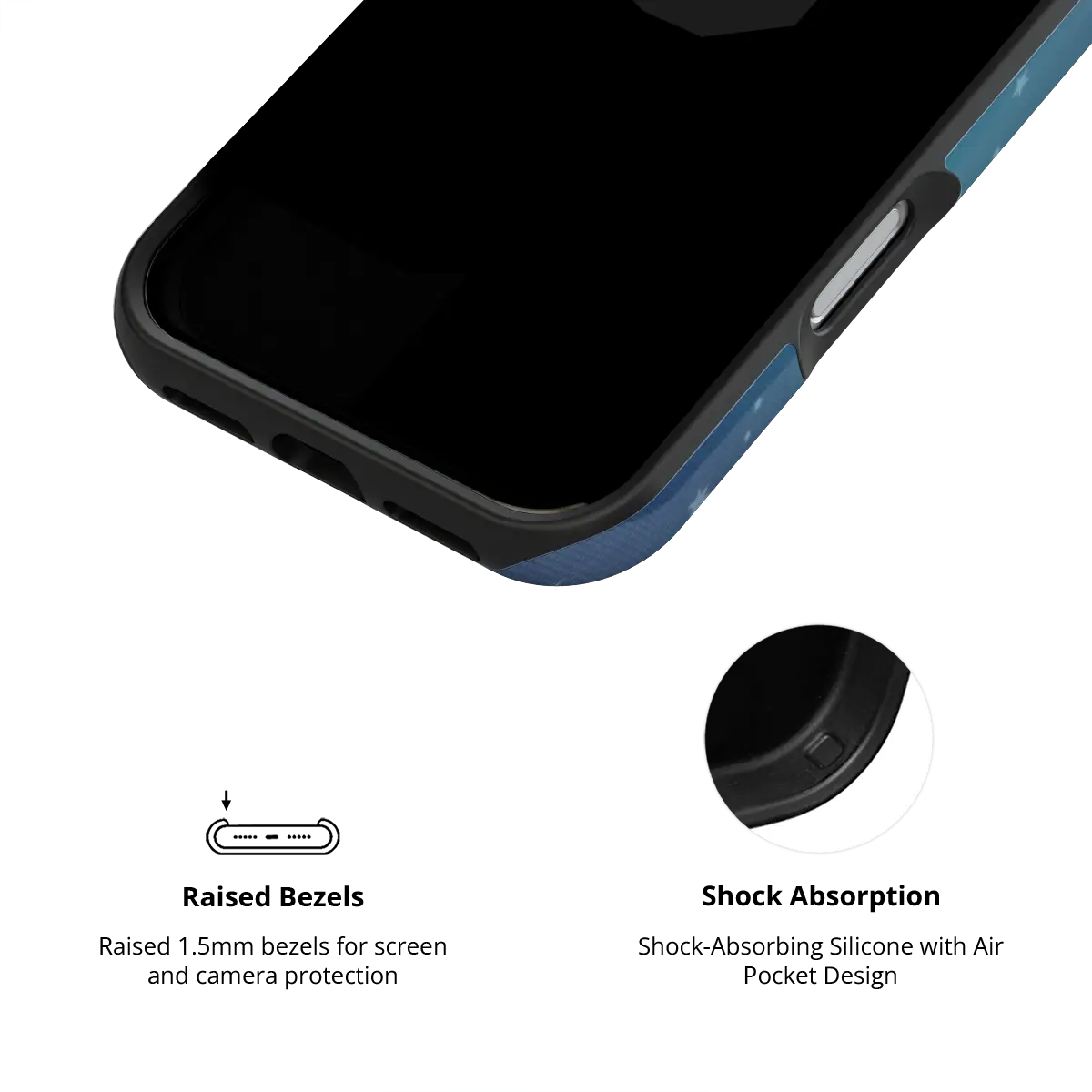 Moon Mist starry midnight blue Tough iPhone case inner view showing shock-absorbing drop protection.
