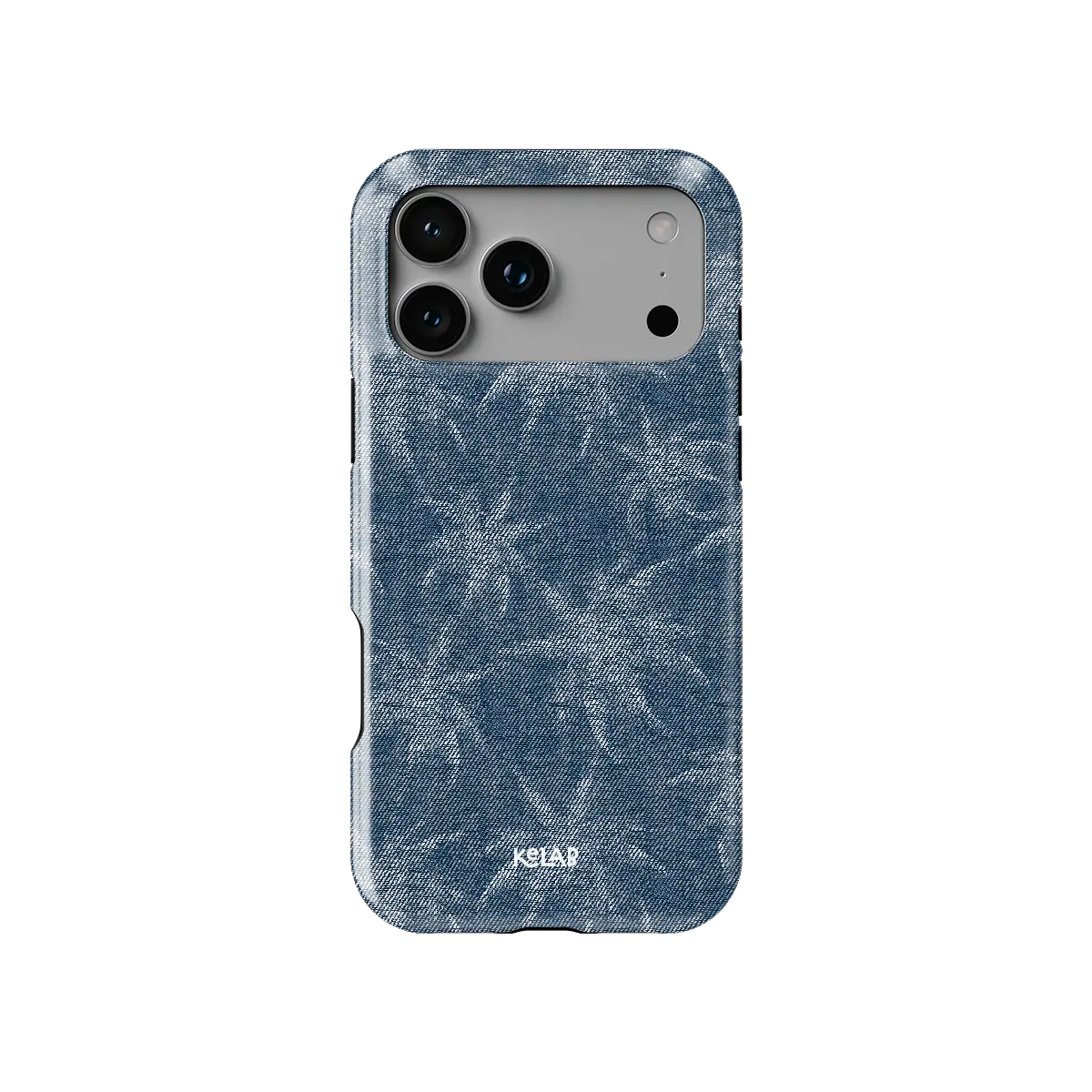 Denim Tree blue patterned Tough iPhone case, front view showing the pattern.