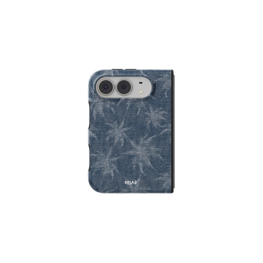 Blue Patterned, Jean Texture Aesthetic iPhone 18 Fold Case, unfolded front view