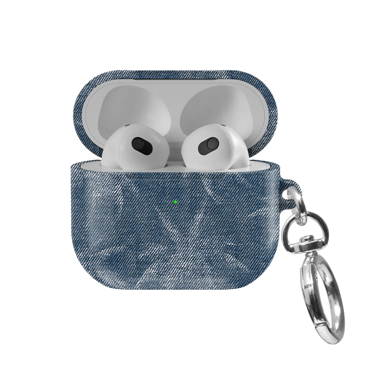 Denim Tree | Blue Patterned AirPods Case - front view with open lid