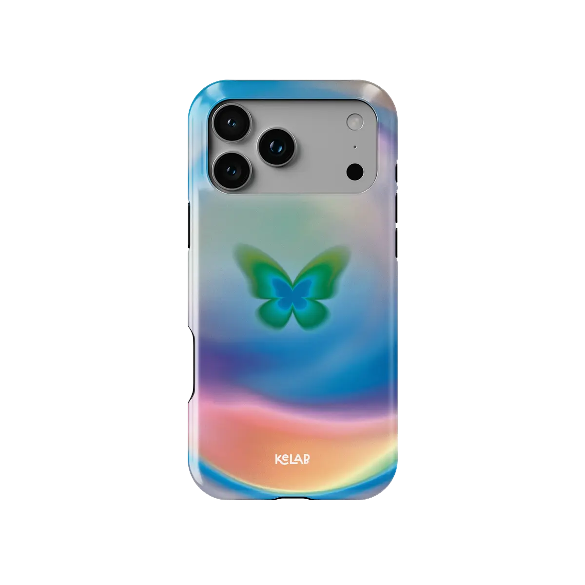 Celestial Wings gradient butterfly Tough iPhone case, front view showing the pattern.
