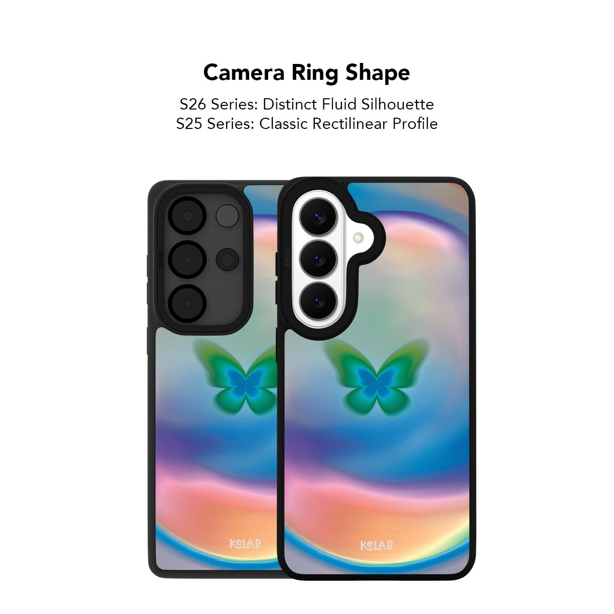 Samsung Galaxy phone case in blue TPU with a classic minimalist design featuring a butterfly pattern