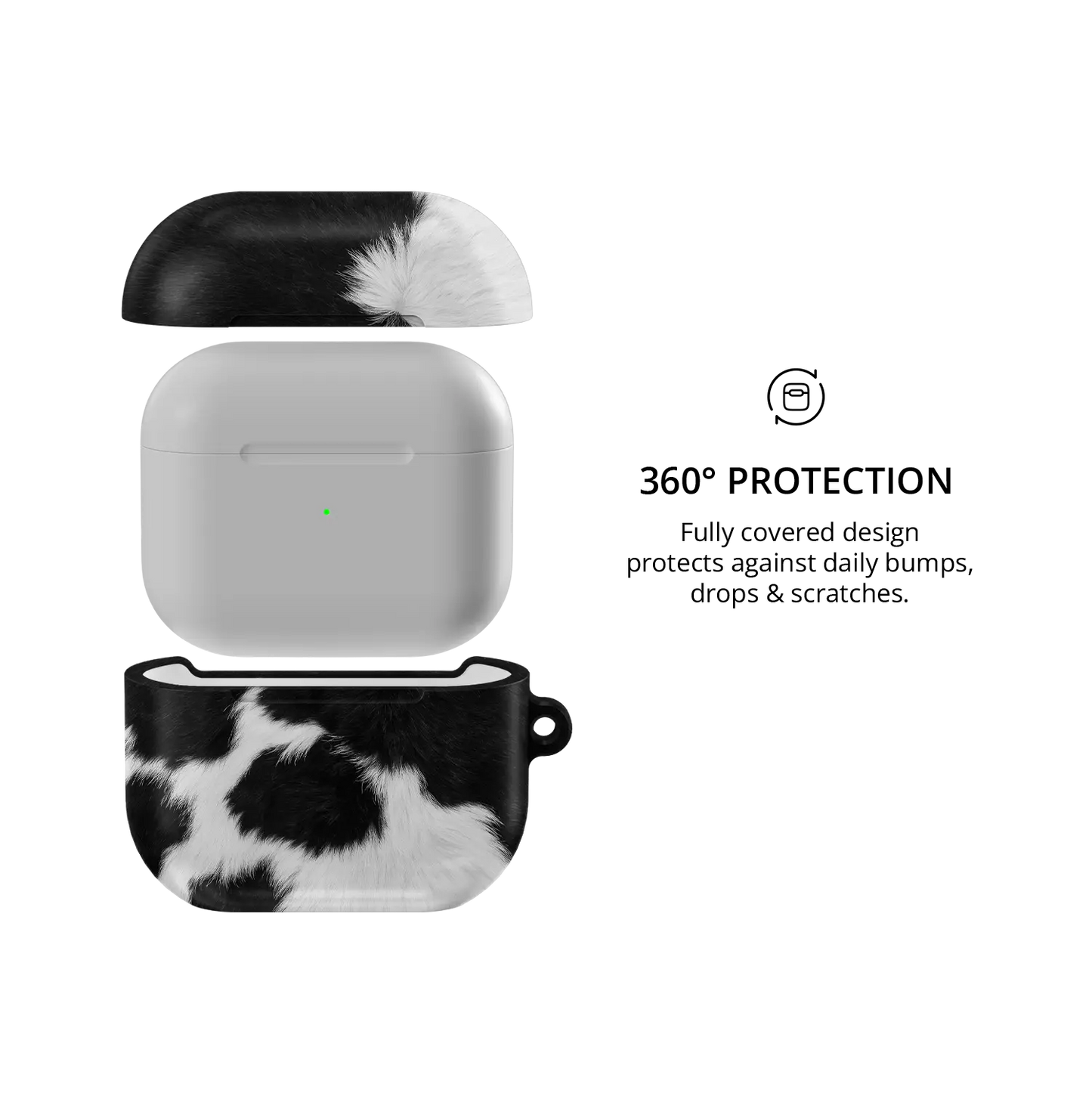Cow Bell black and white cow print AirPods case, 360 degree protection