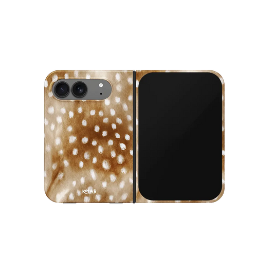 Brown Deer Print, Cottagecore iPhone 18 Fold Case, unfolded front view