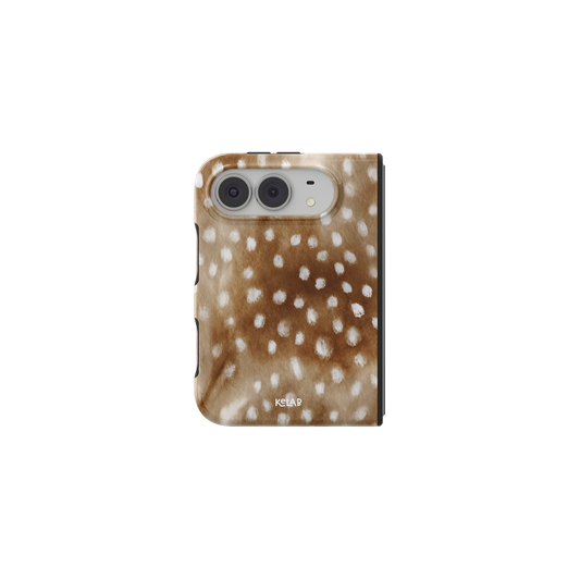 Brown Deer Print, Cottagecore iPhone 18 Fold Case, unfolded front view