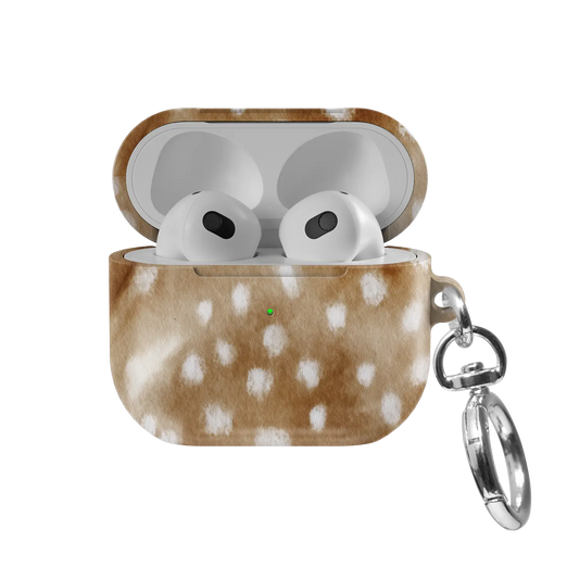 Doe Eyed Drift | Deer Print AirPods Case - front view with open lid