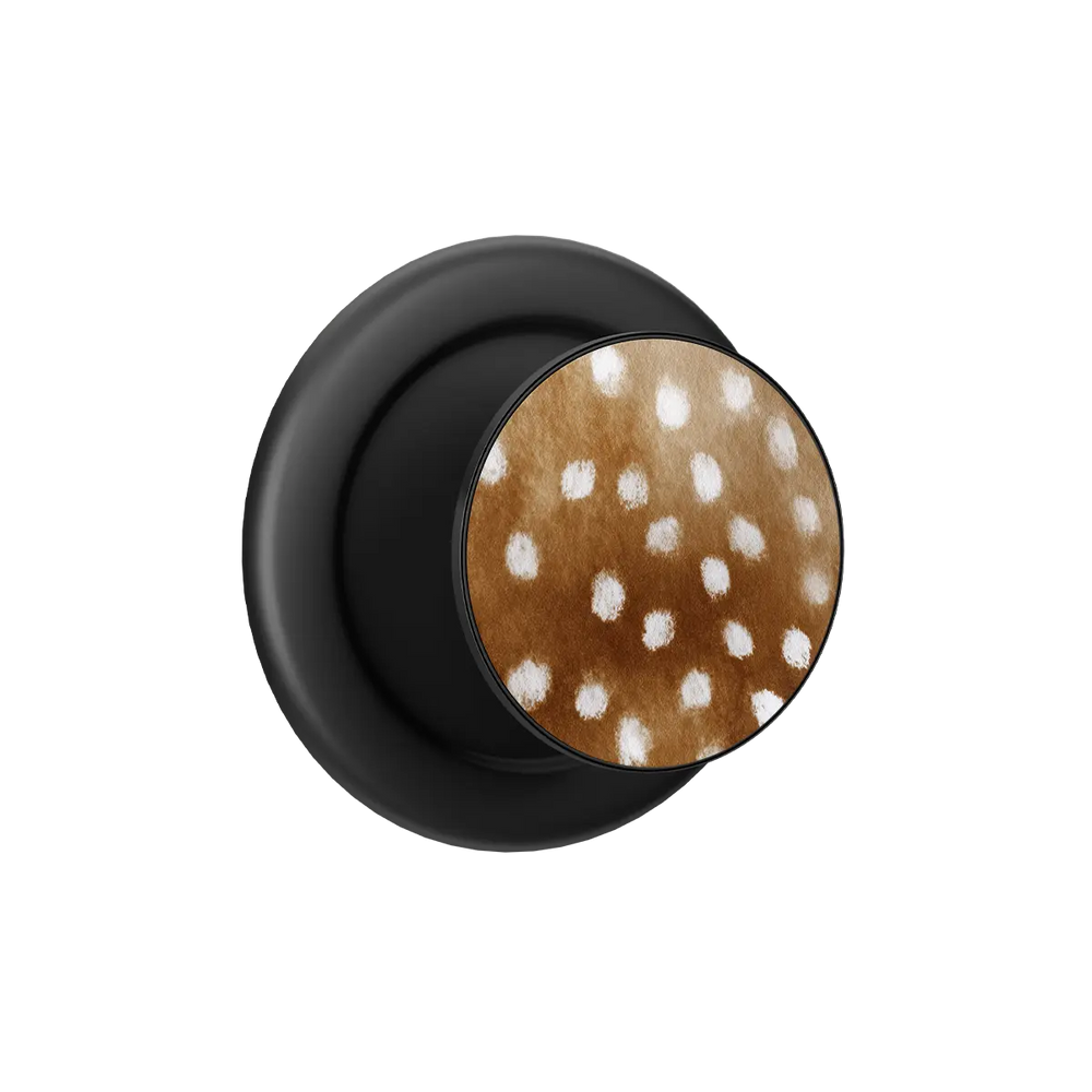 Black MagSafe phone grip with fawn print pop grip top and built-in strong magnets.