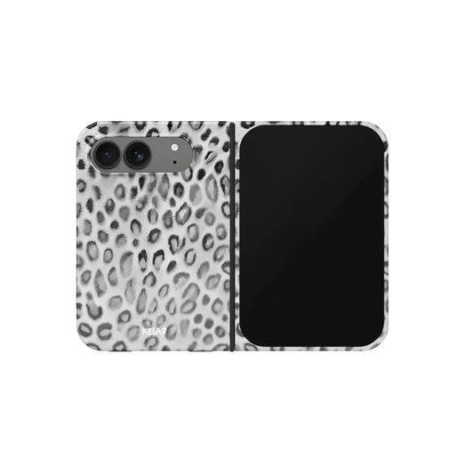 Black & White Cheetah Print, Leopard iPhone 18 Fold Case, unfolded front view