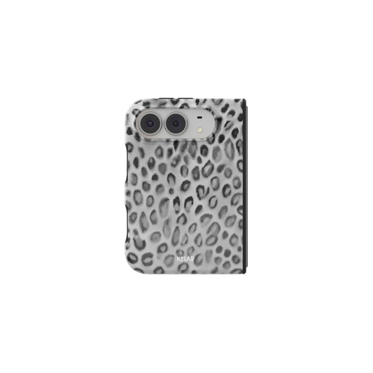 Black & White Cheetah Print, Leopard iPhone 18 Fold Case, unfolded front view