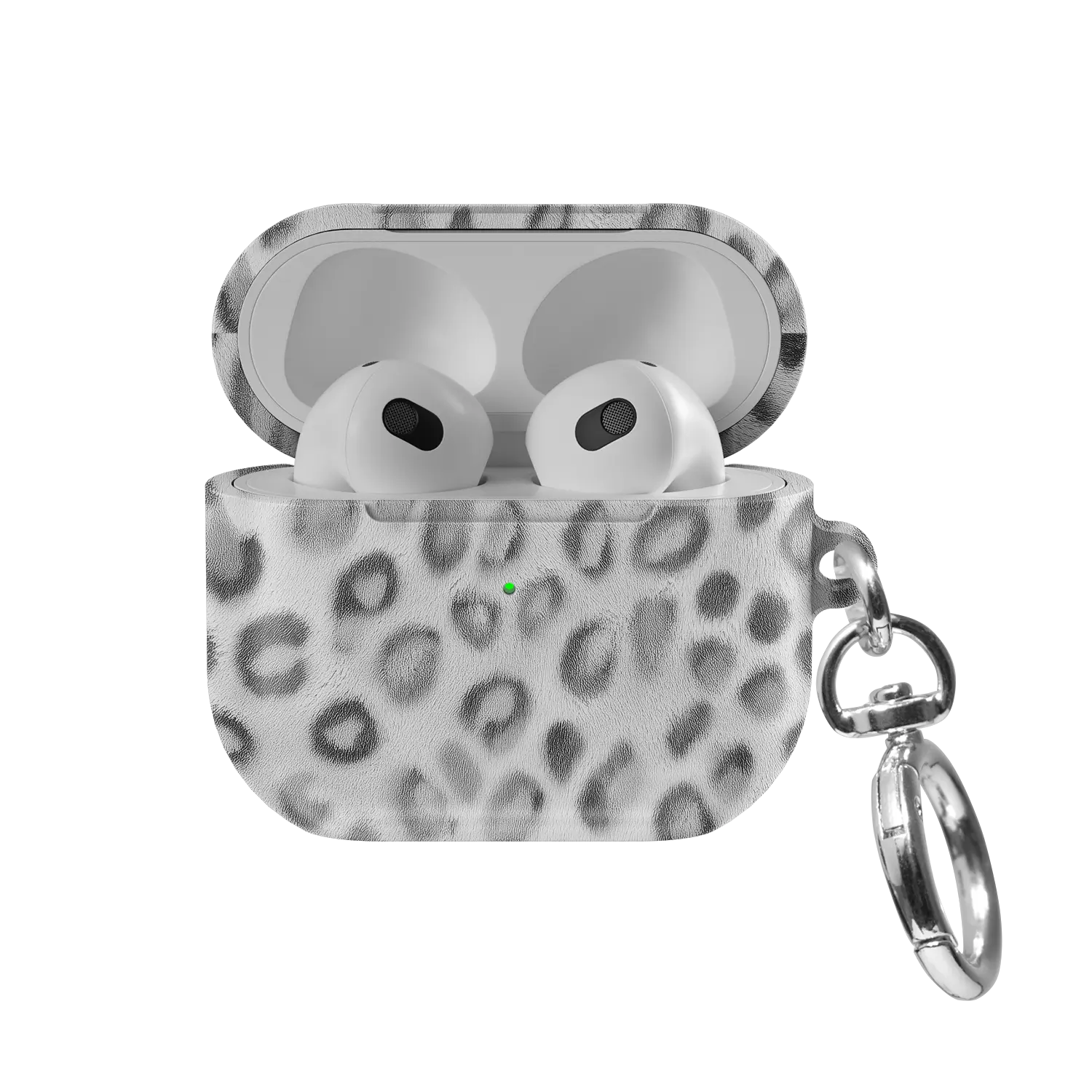 Platinum Predator | Black & White Cheetah AirPods Case - front view with open lid