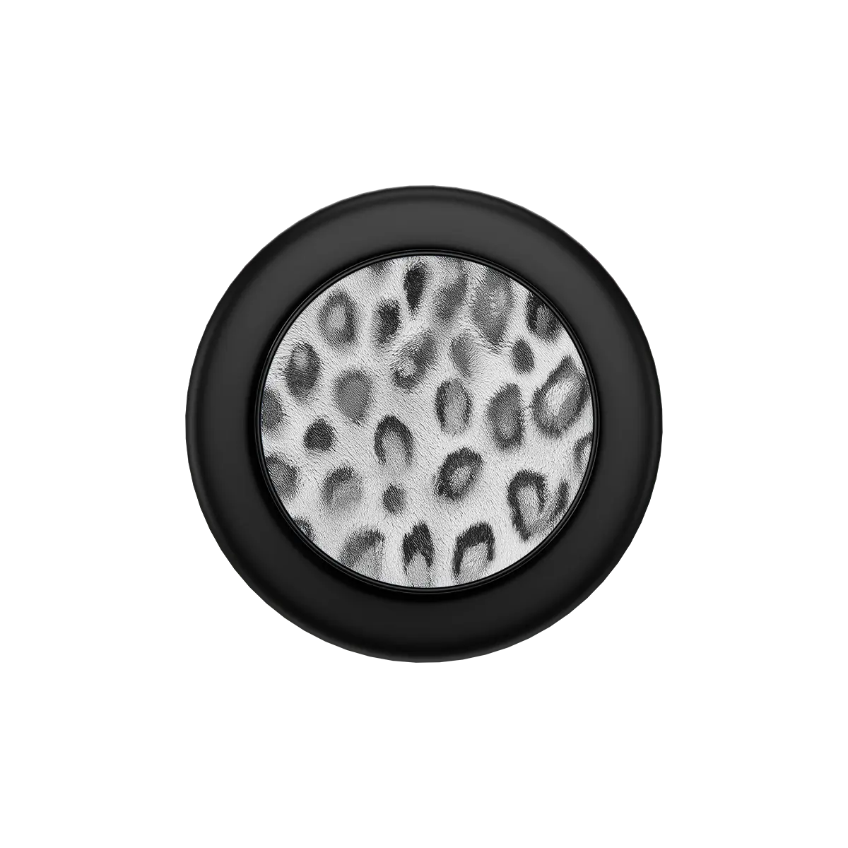 Black phone grip with silver cheetah print center, MagSafe pop grip with built-in strong magnets.