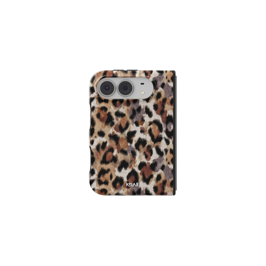 Tan Cheetah Print, Coquette Leopard iPhone 18 Fold Case, unfolded front view