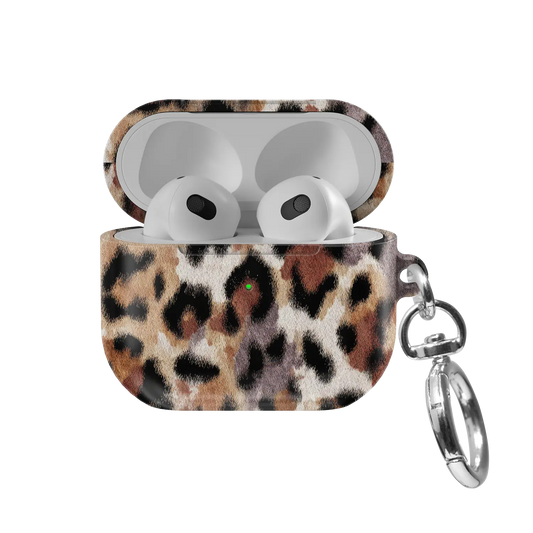 Sahara Plush | Tan Cheetah AirPods Case - front view with open lid