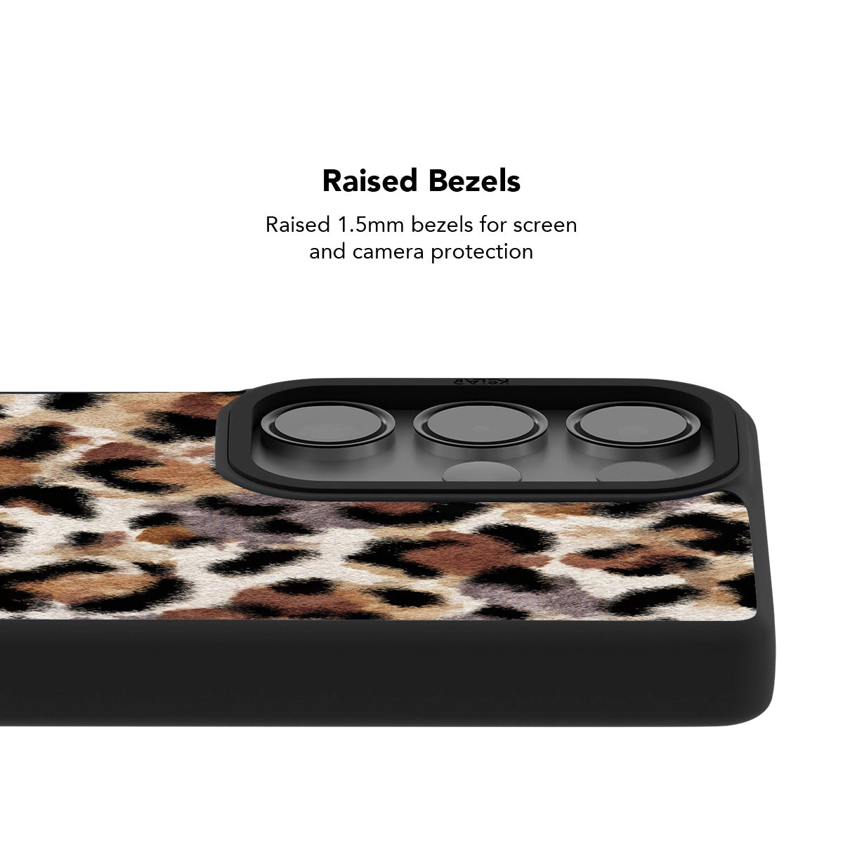 Samsung Galaxy phone case in classic leopard print with raised bezels for screen and camera protection