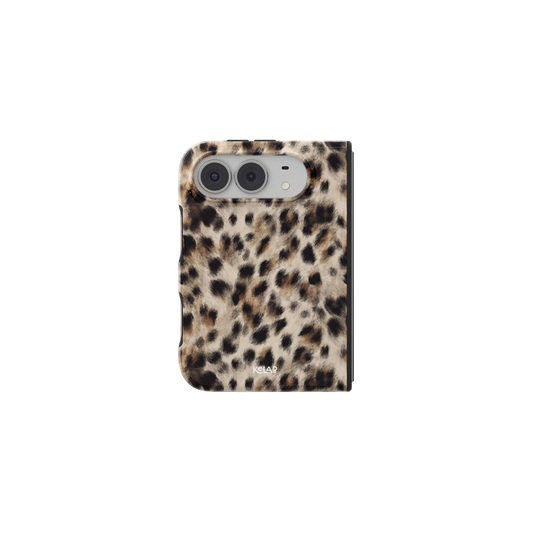 Beige Cheetah Print, Y2K Leopard iPhone 18 Fold Case, unfolded front view