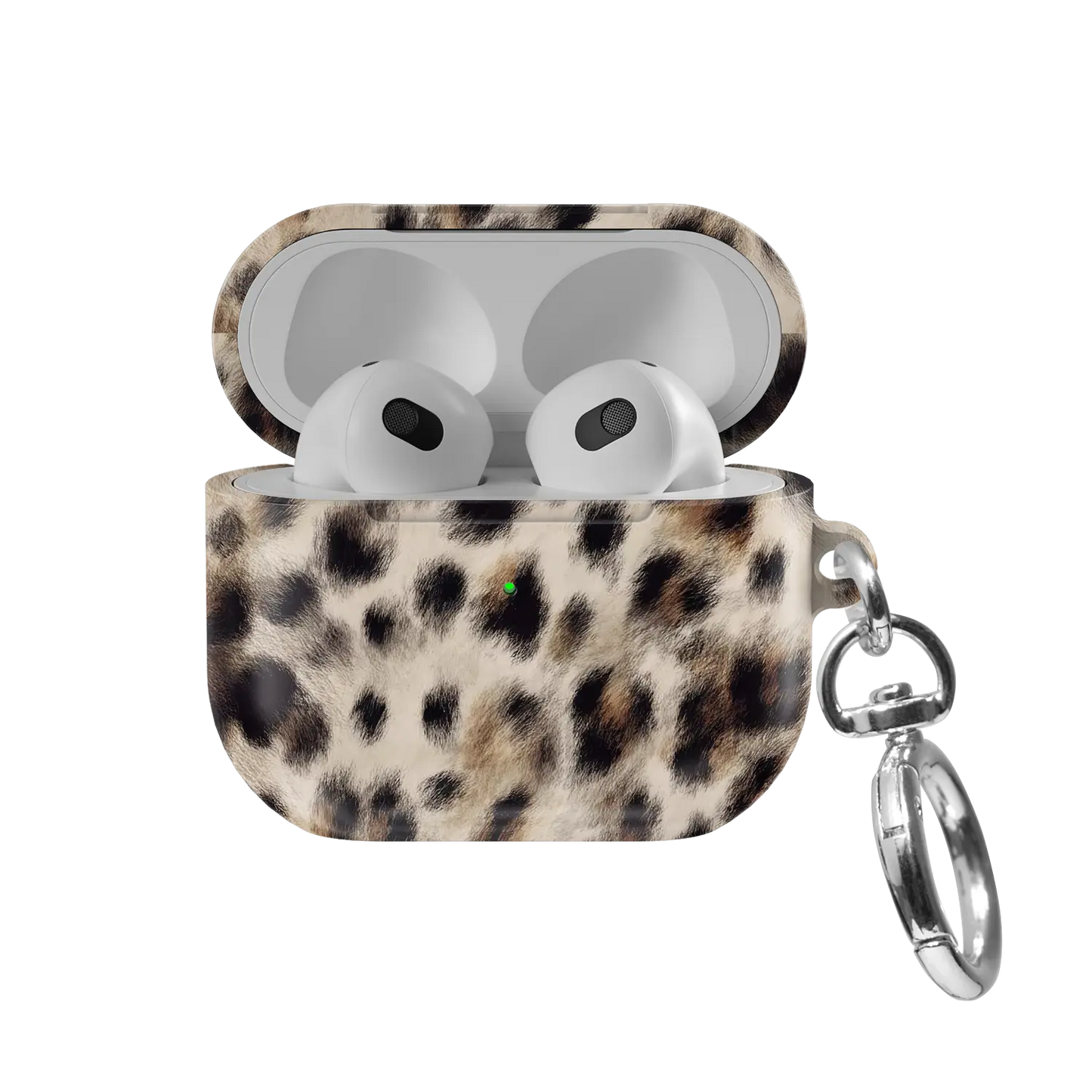 Arctic Aristocrat | Beige Cheetah AirPods Case - front view with open lid