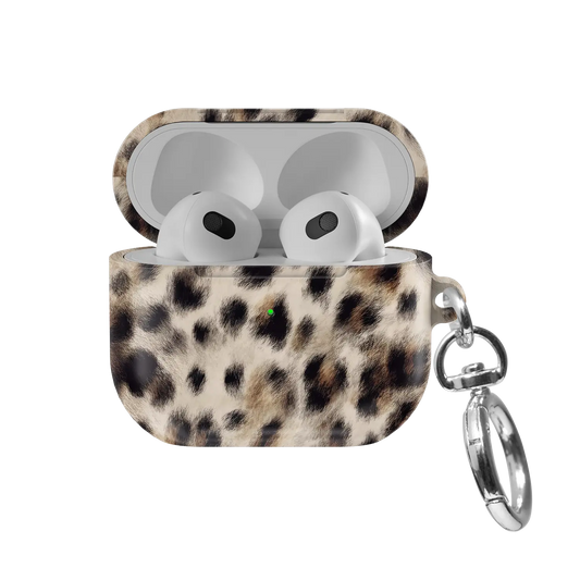 Arctic Aristocrat | Beige Cheetah AirPods Case - front view with open lid