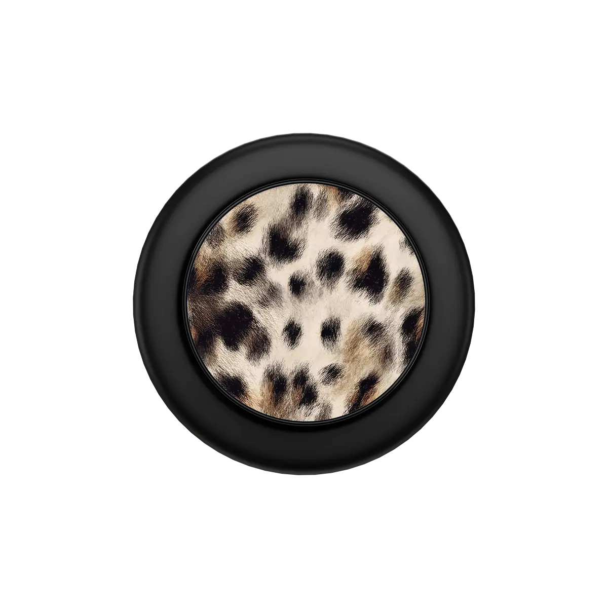 Black PopSocket with a leopard print design, serving as a phone grip and MagSafe accessory.