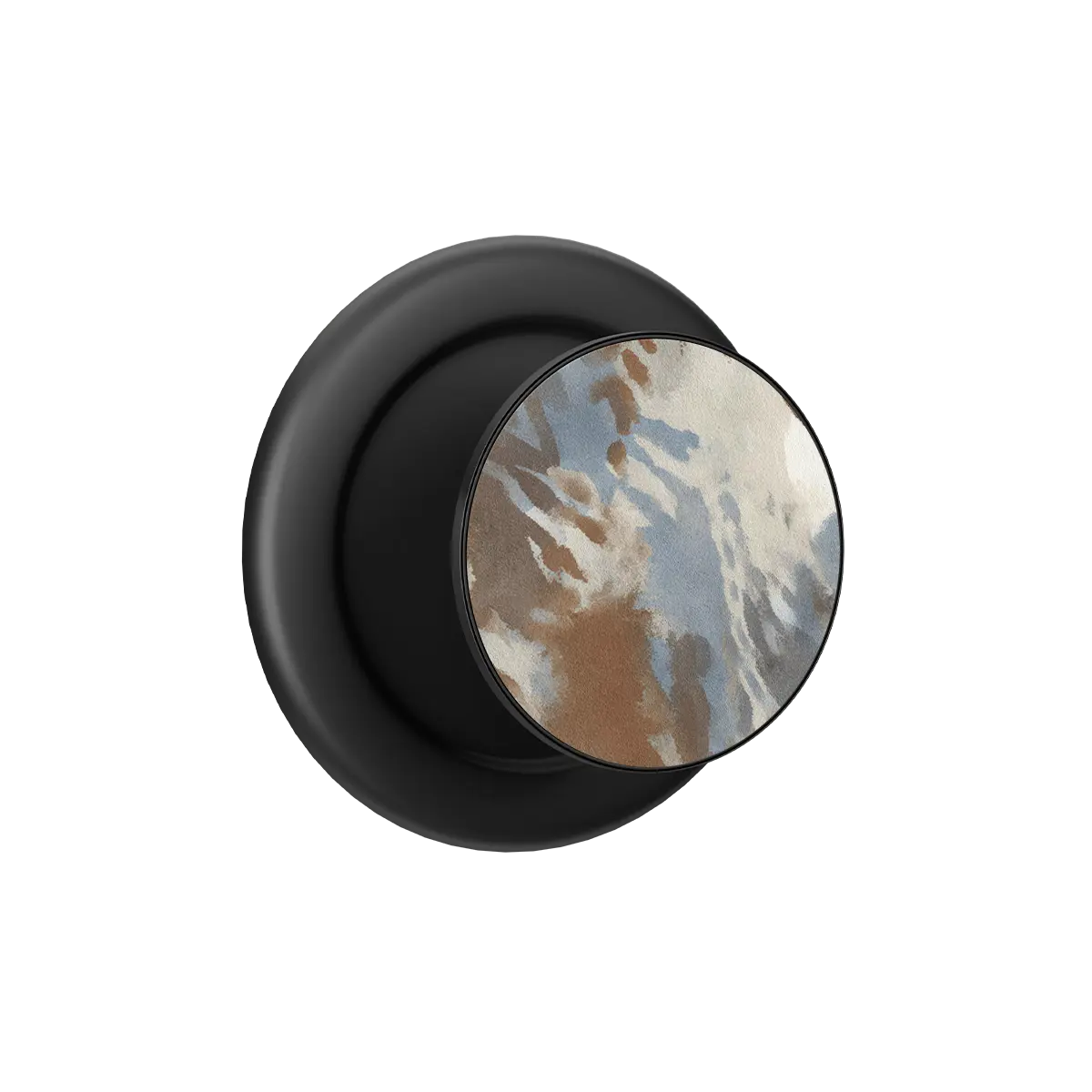Black PopSocket with a colorful abstract design, serving as a phone grip and magnetic grip accessory.