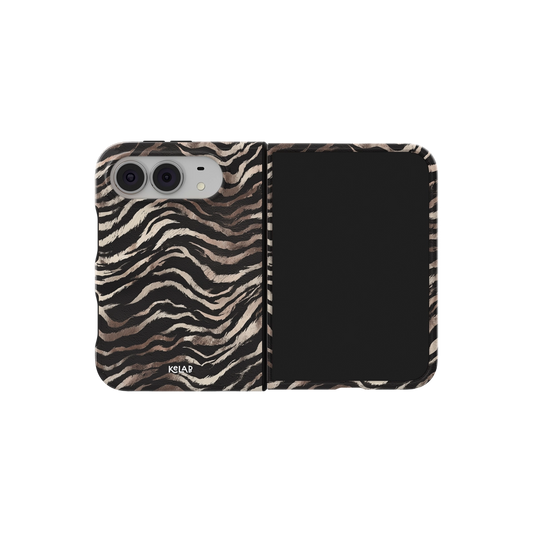 Zebra Stripe, Safari iPhone 18 Fold Case, unfolded side view showing the hinge