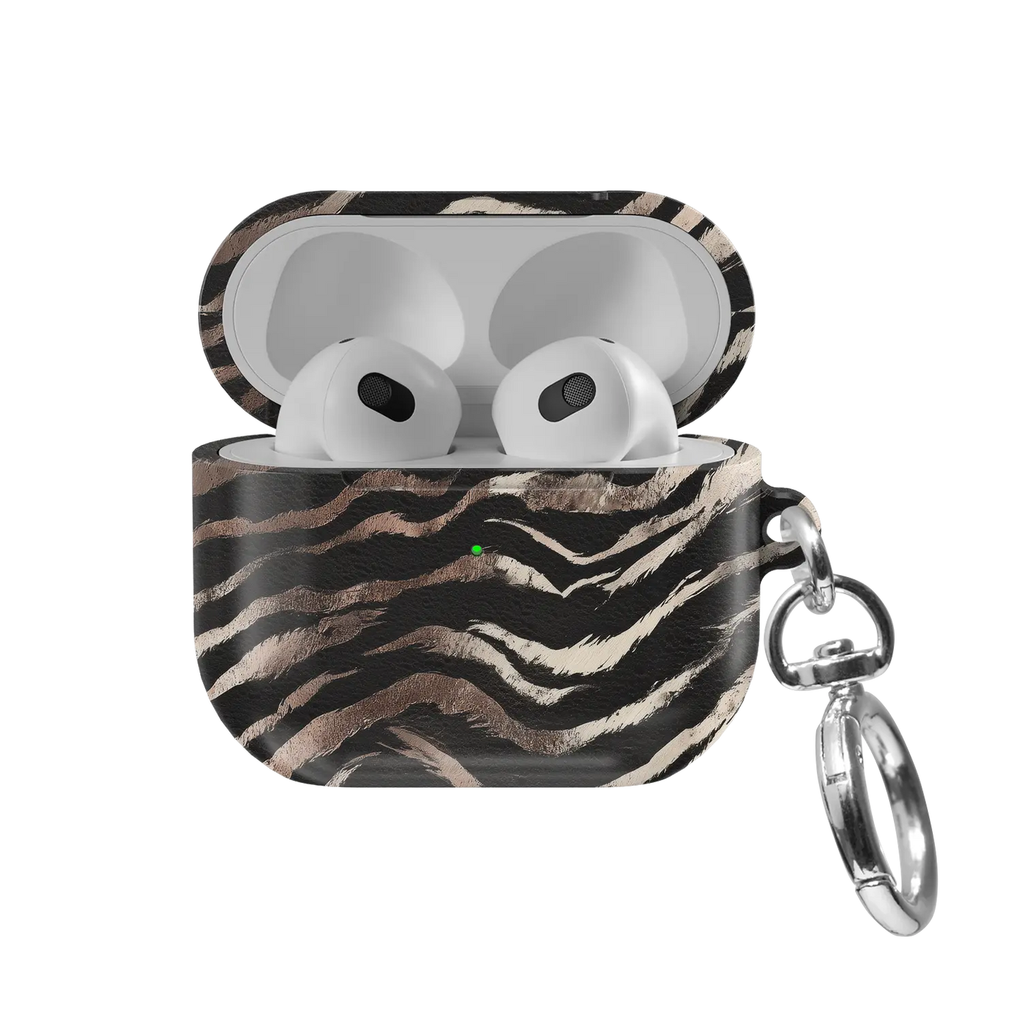 Shadow Striker | Zebra Stripe AirPods Case - front view with open lid