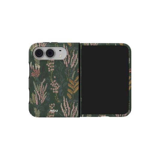 Floral, Pressed Flower Cottagecore iPhone 18 Fold Case, unfolded side view showing the hinge