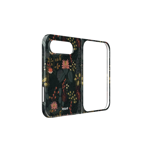 Celestial Floral, Starry Night Garden iPhone 18 Fold Case, unfolded side view showing the hinge