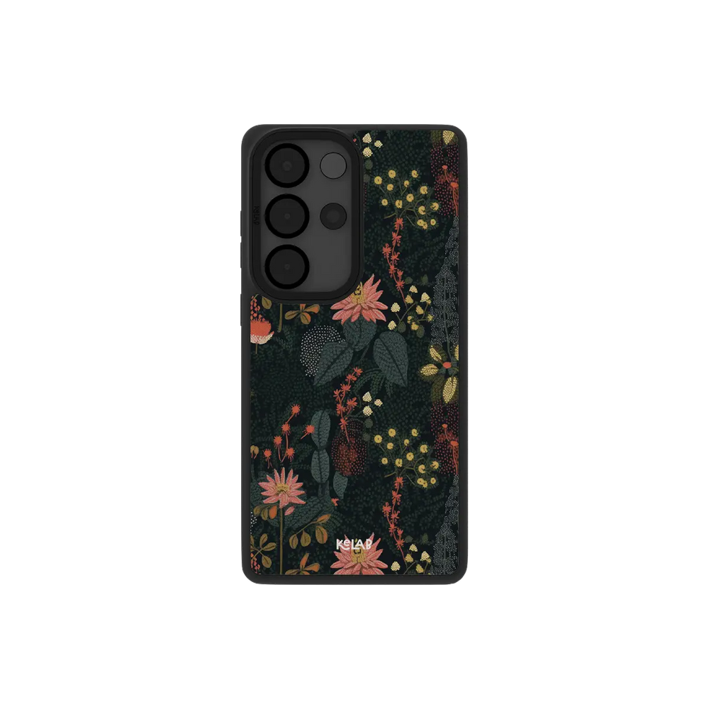 Floral patterned Samsung Galaxy phone case in navy TPU material for Galaxy S26 Ultra and S26 Plus models