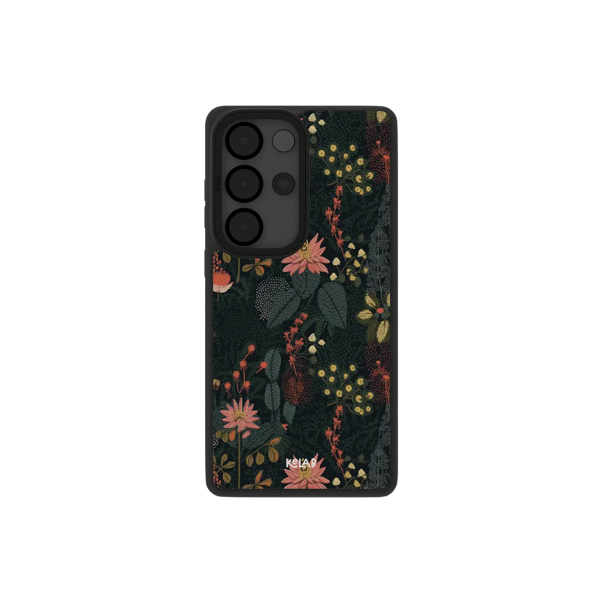 Floral patterned Samsung Galaxy phone case in navy TPU material for Galaxy S26 Ultra and S26 Plus models