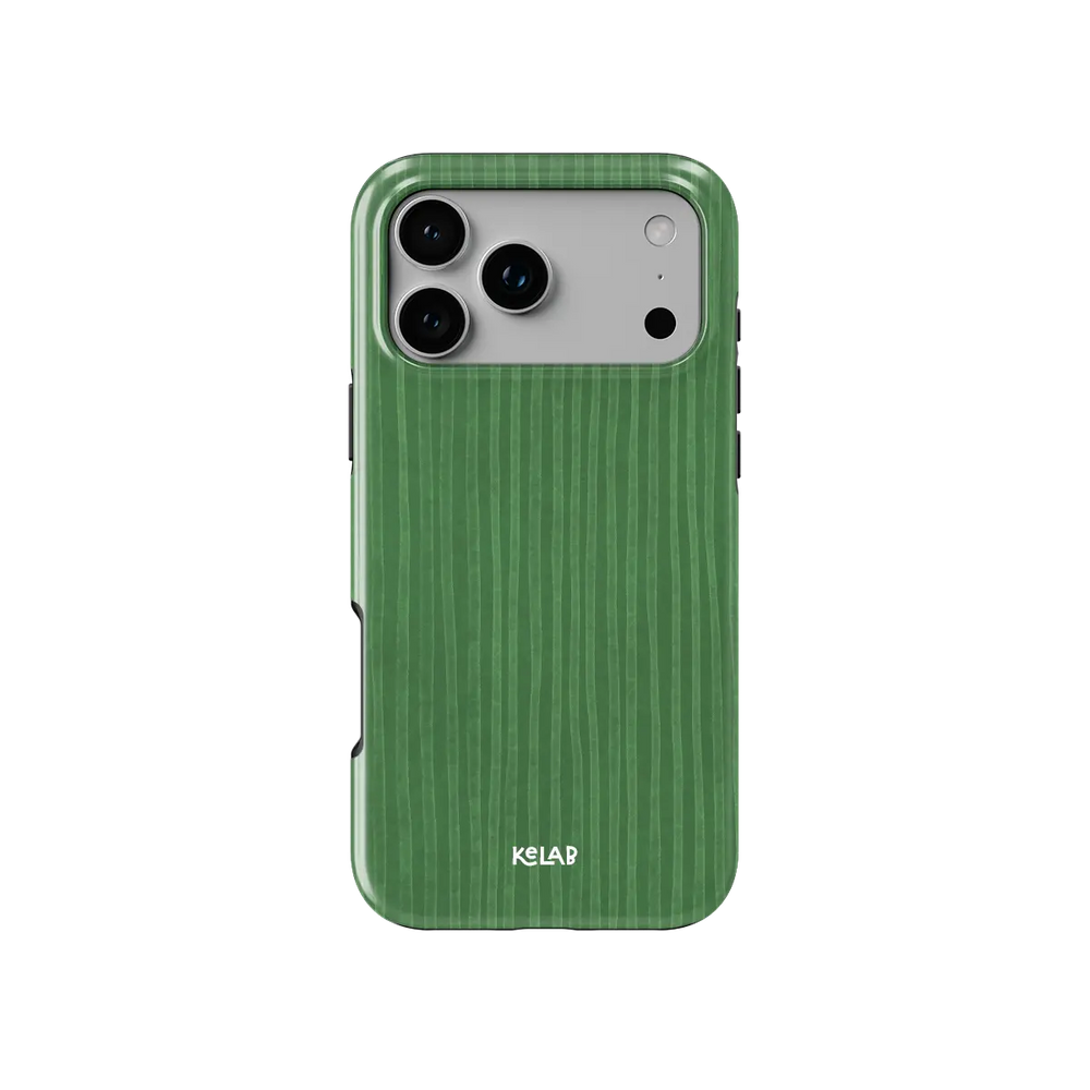 Green Stripe Pattern iPhone Case, back view showing full coverage and camera cutout