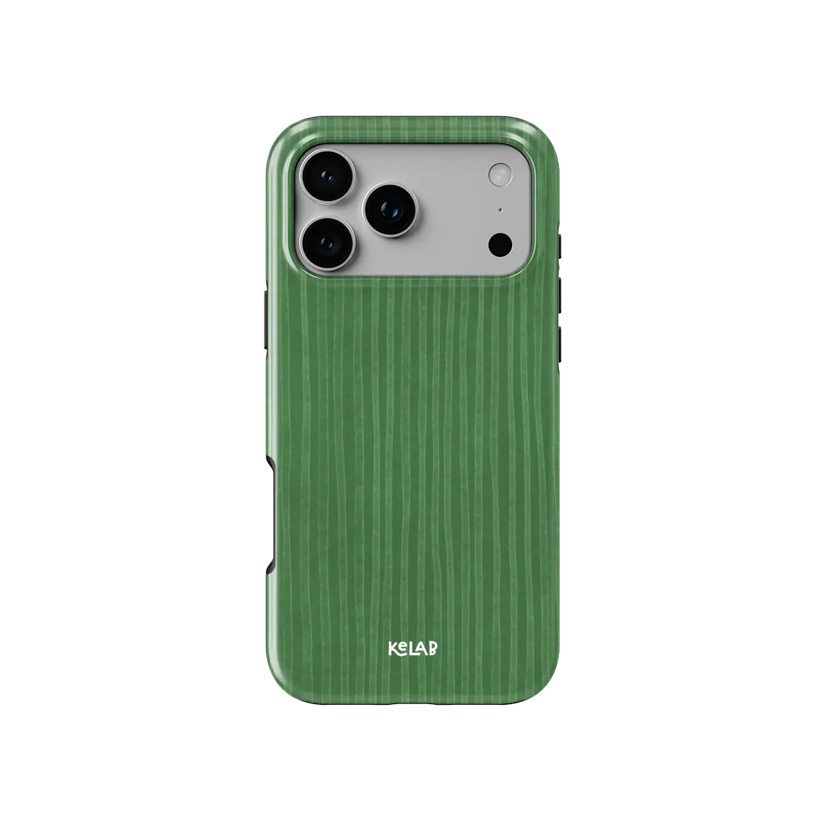 Green Stripe Pattern iPhone Case, back view showing full coverage and camera cutout
