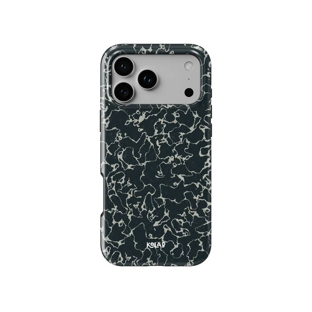 Abstract Black Marble iPhone Case, back view showing full coverage and camera cutout