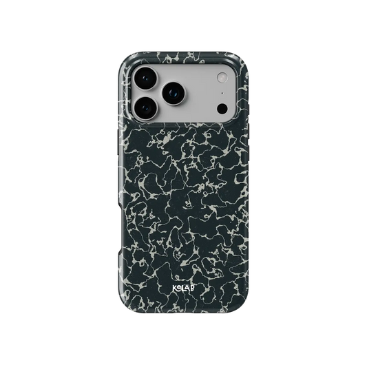 Abstract Black Marble iPhone Case, back view showing full coverage and camera cutout