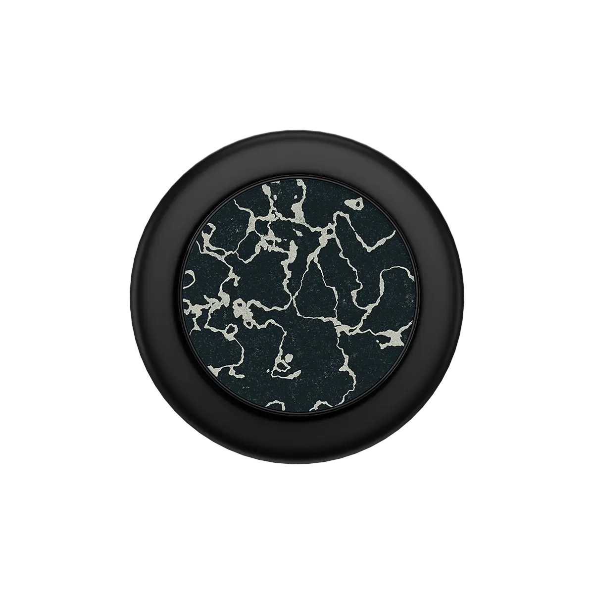 Obsidian Vein black MagSafe phone grip with white marble vein pattern and built-in strong magnets.