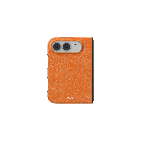 Orange Dopamine, Textured Tangerine iPhone 18 Fold Case, unfolded front view