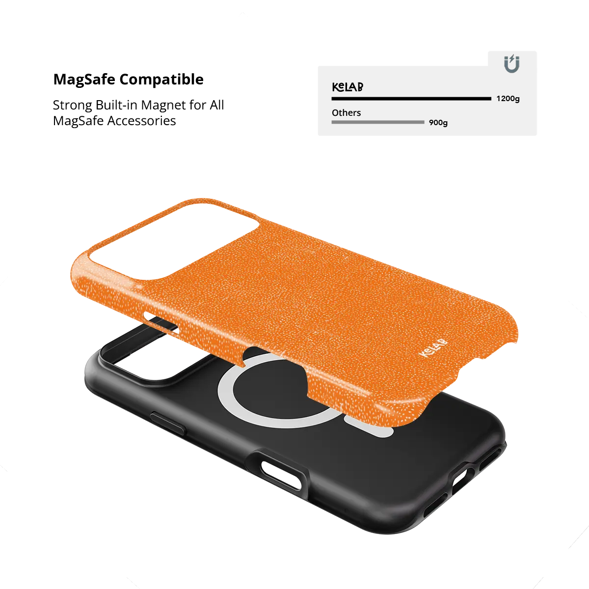 Electric Orange Textured iPhone Case, MagSafe compatible with built-in magnet strength